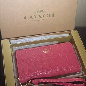 Coach Raspberry Pink Embossed Leather Wristlet